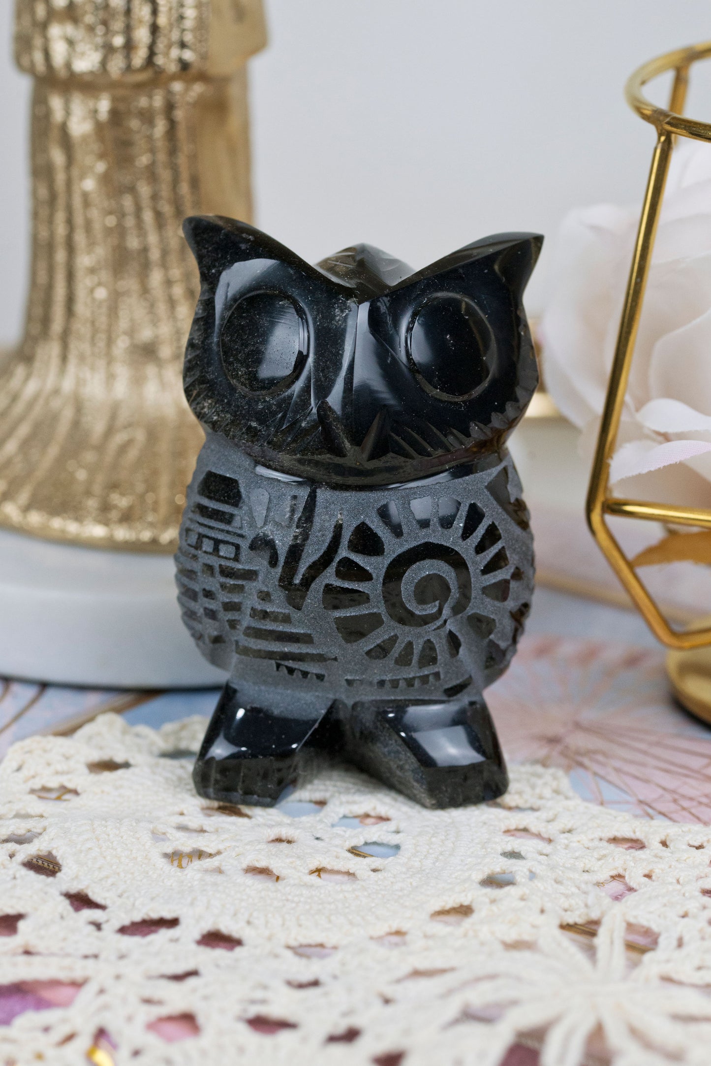 Black Obsidian | Hand-Carved Owl