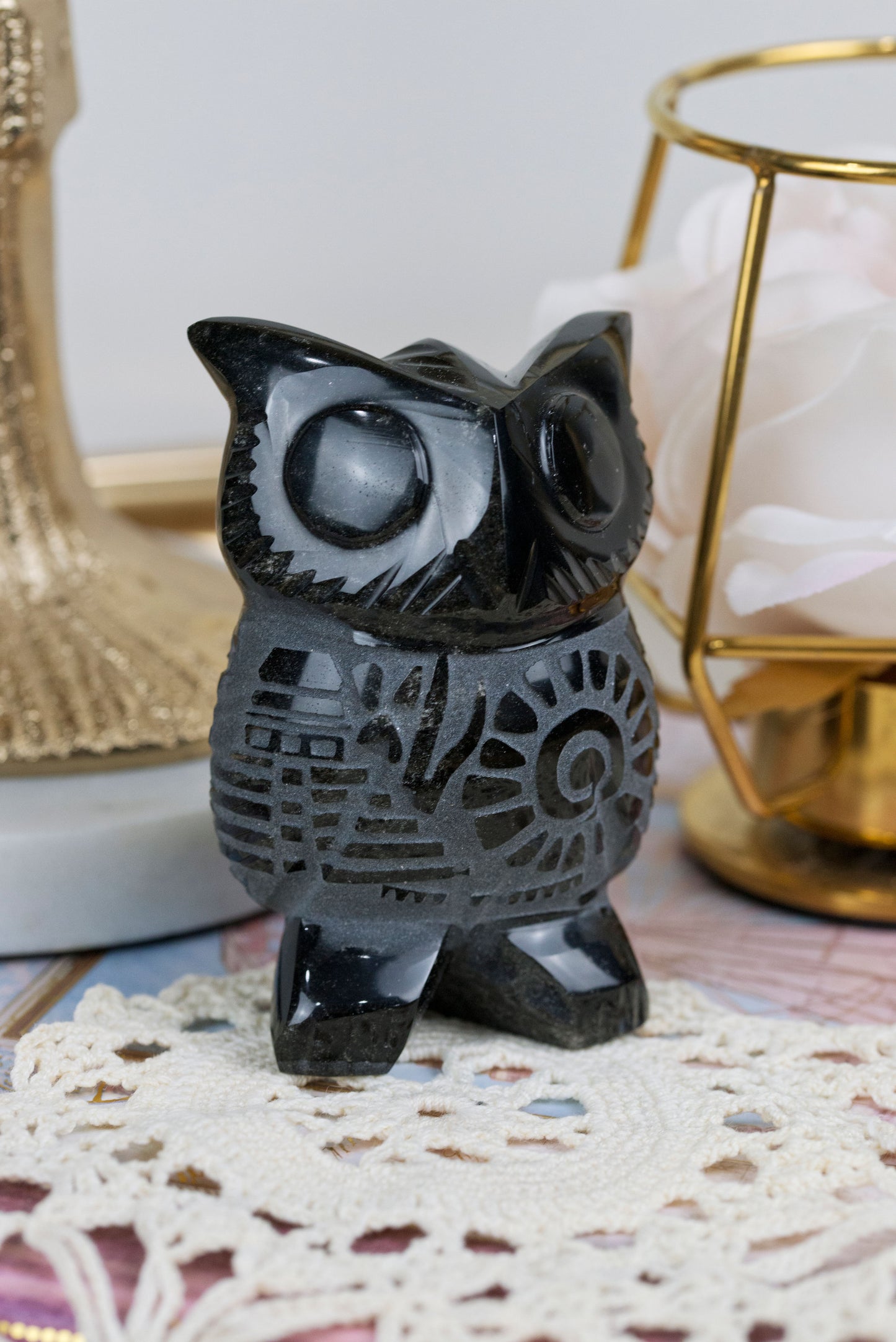 Black Obsidian | Hand-Carved Owl
