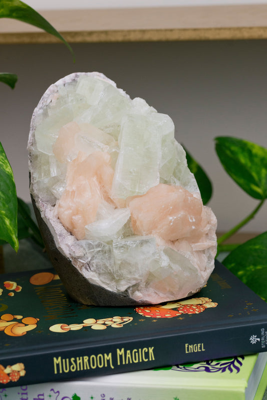 Zeolite X Green Apophyllite X Peach Stilbite | Cluster