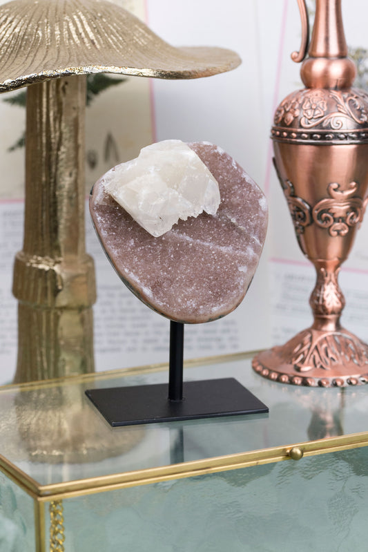 Rainbow Amethyst X Calcite | Half Geode