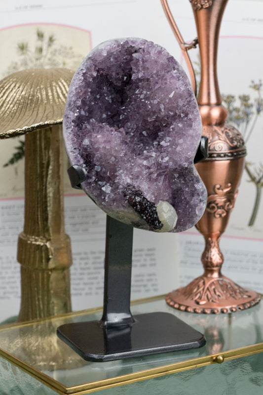 Amethyst X Black Amethyst X Calcite | Half Geode