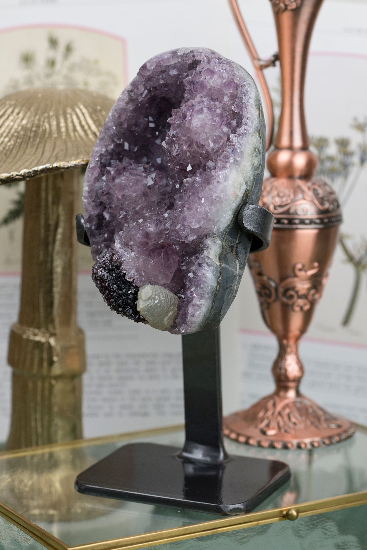 Amethyst X Black Amethyst X Calcite | Half Geode