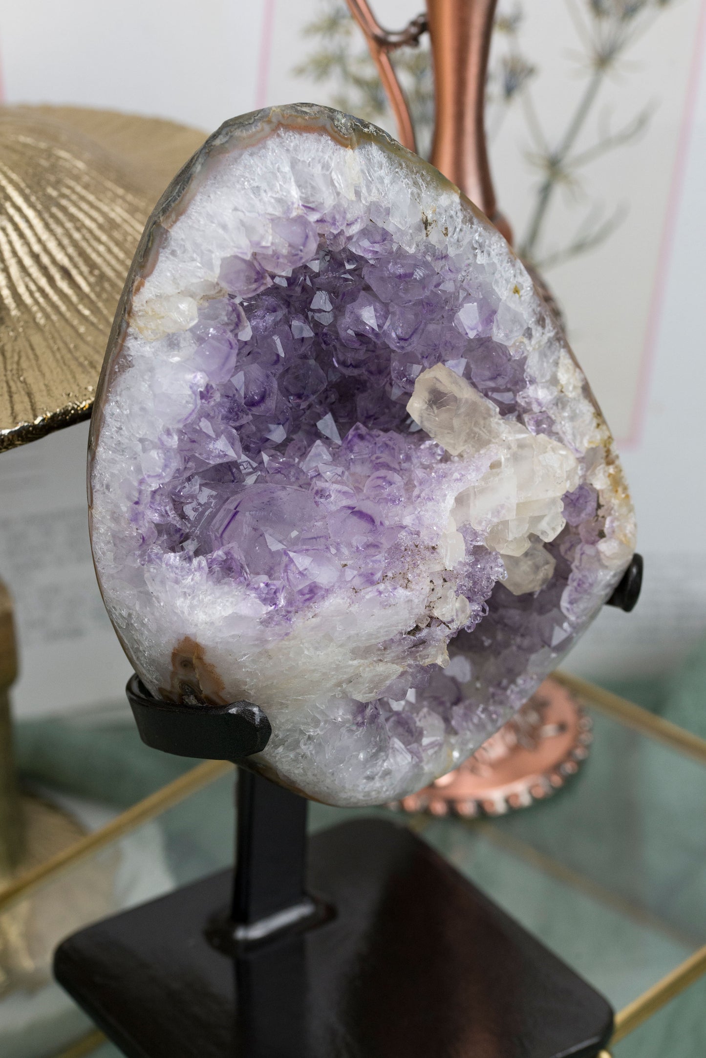 Amethyst X Calcite | Half Geode
