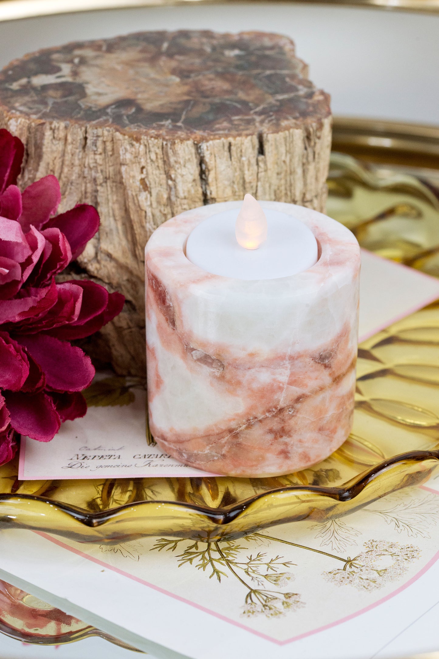 Pink Calcite Tea-Light Holder