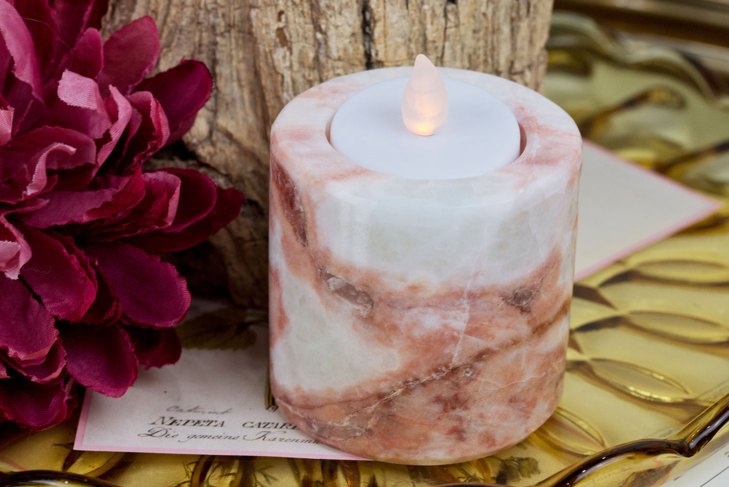 Pink Calcite Tea-Light Holder