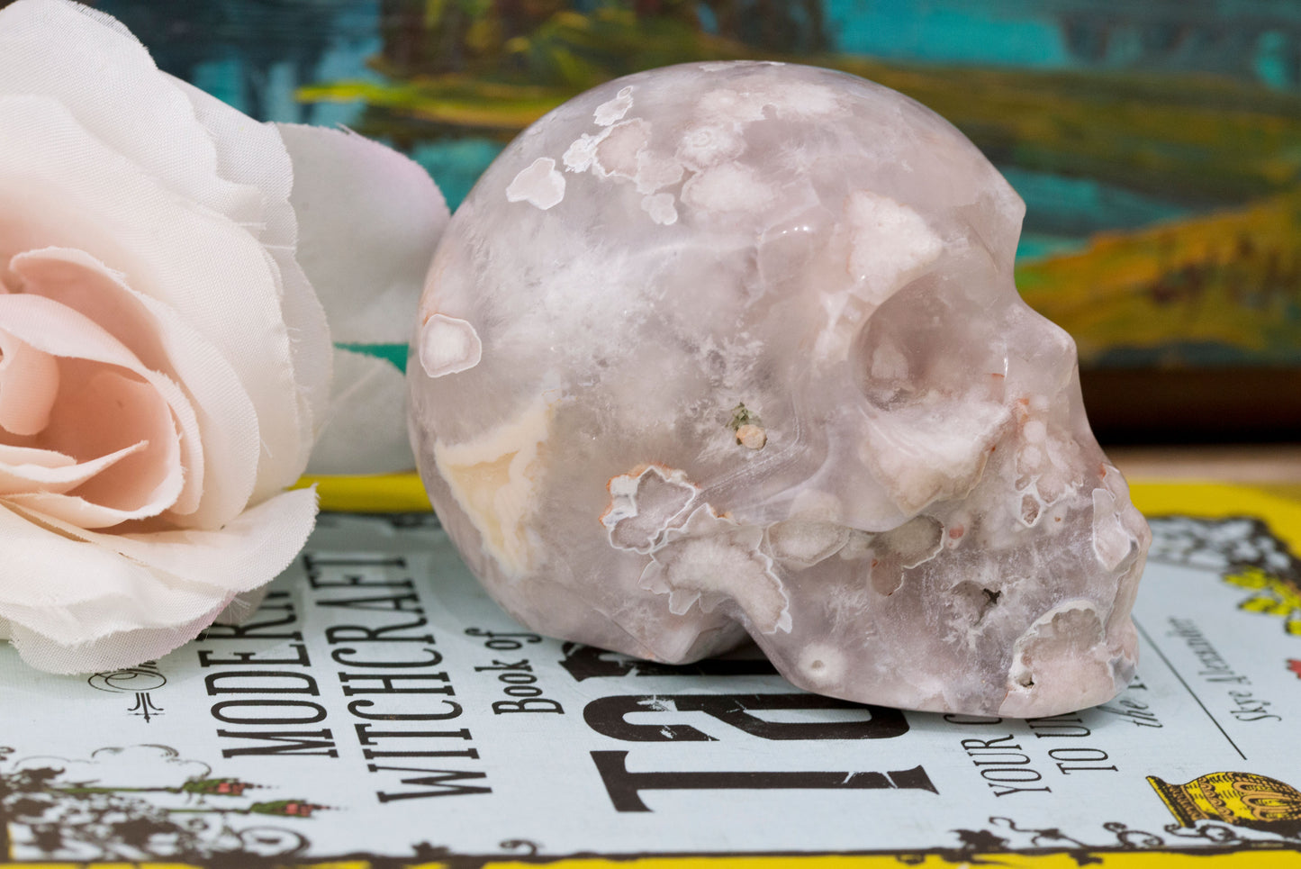 Flower Agate x Quartz Skull