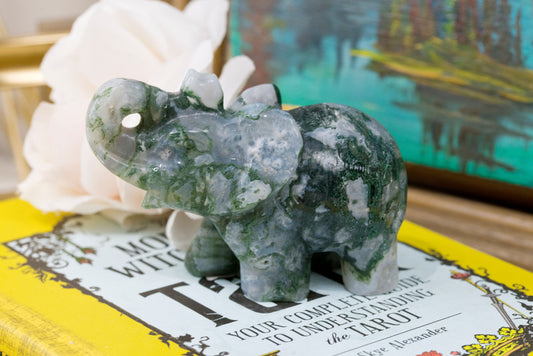 Moss Agate Elephants