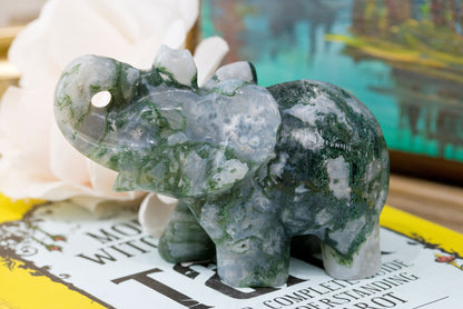 Moss Agate Elephants