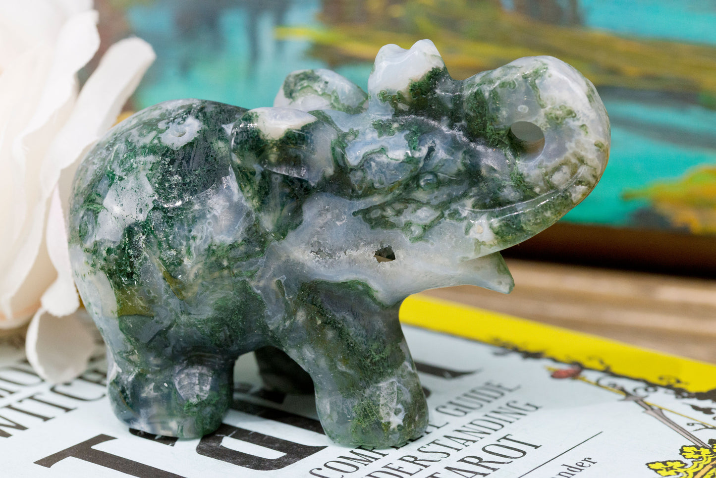 Moss Agate Elephants