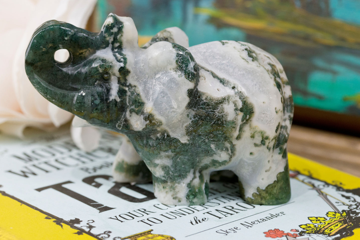 Moss Agate Elephants