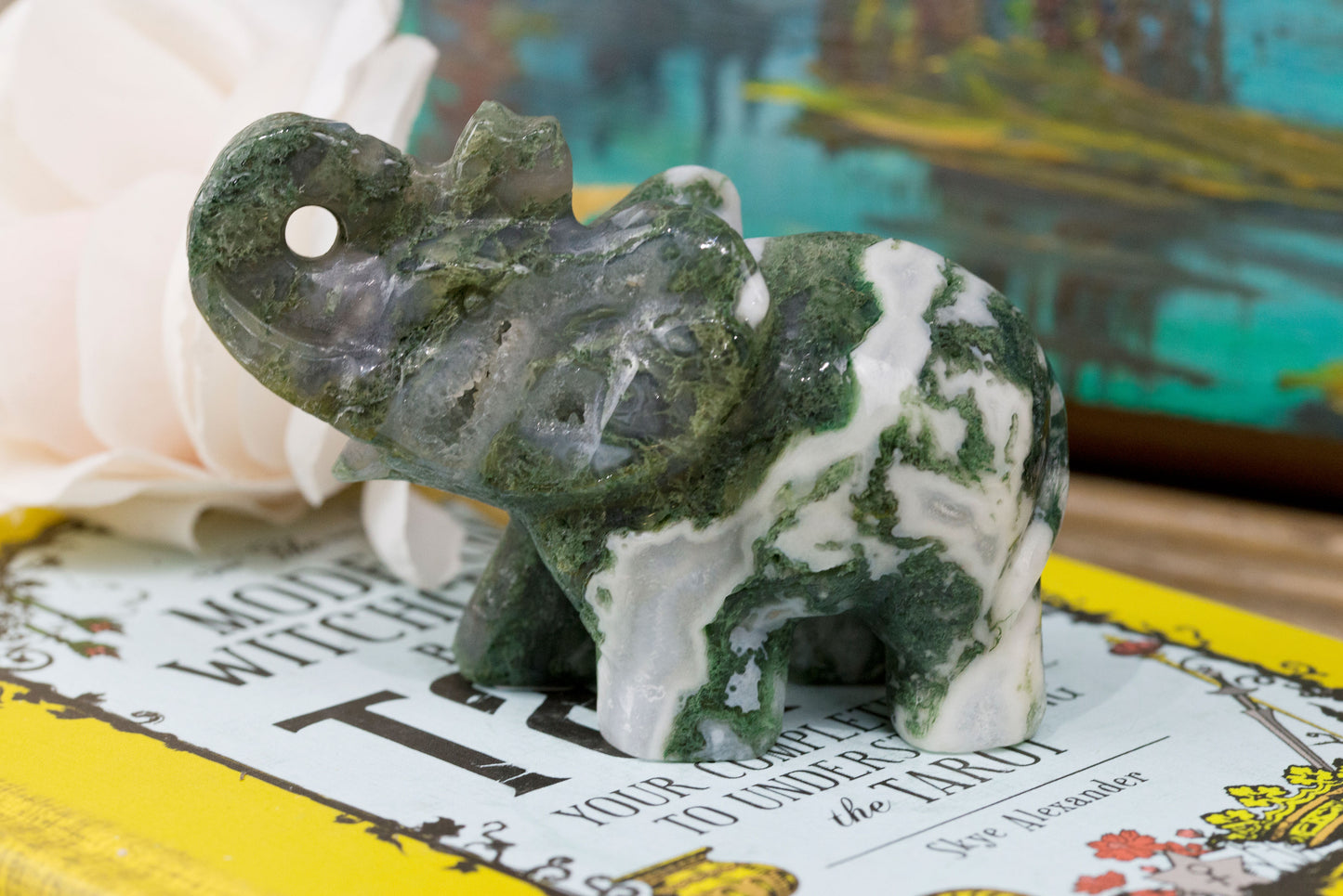 Moss Agate Elephants