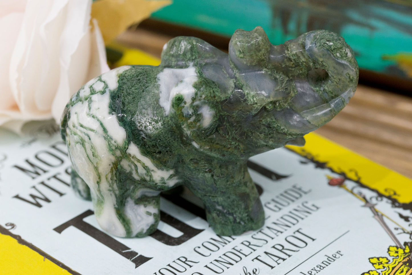 Moss Agate Elephants