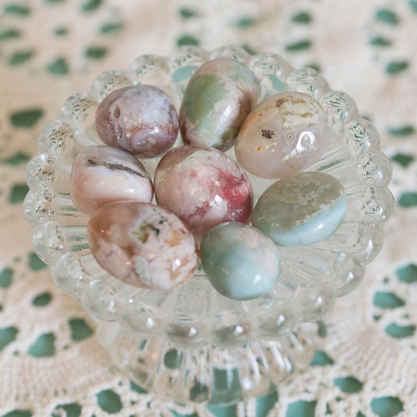 Green Flower Agate Tumbles