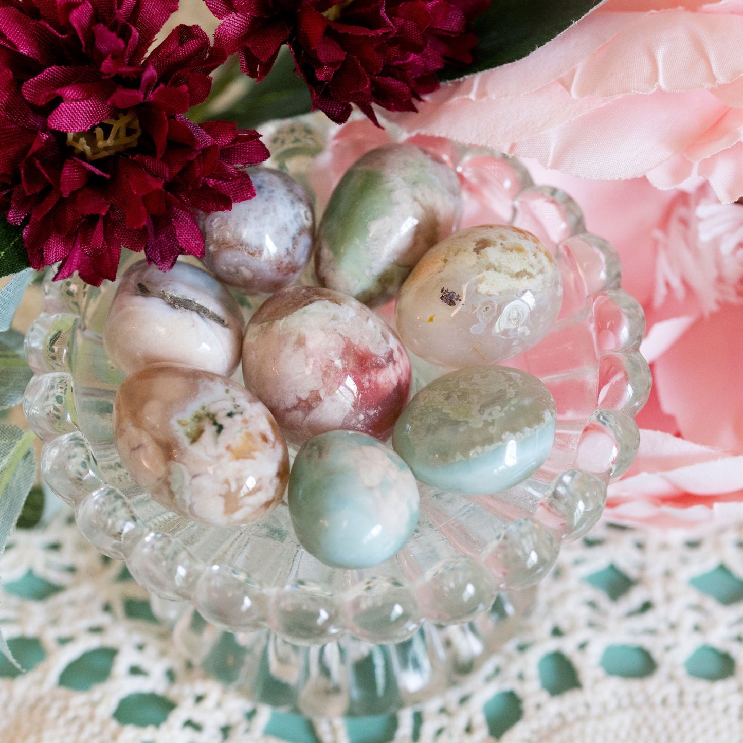 Green Flower Agate Tumbles