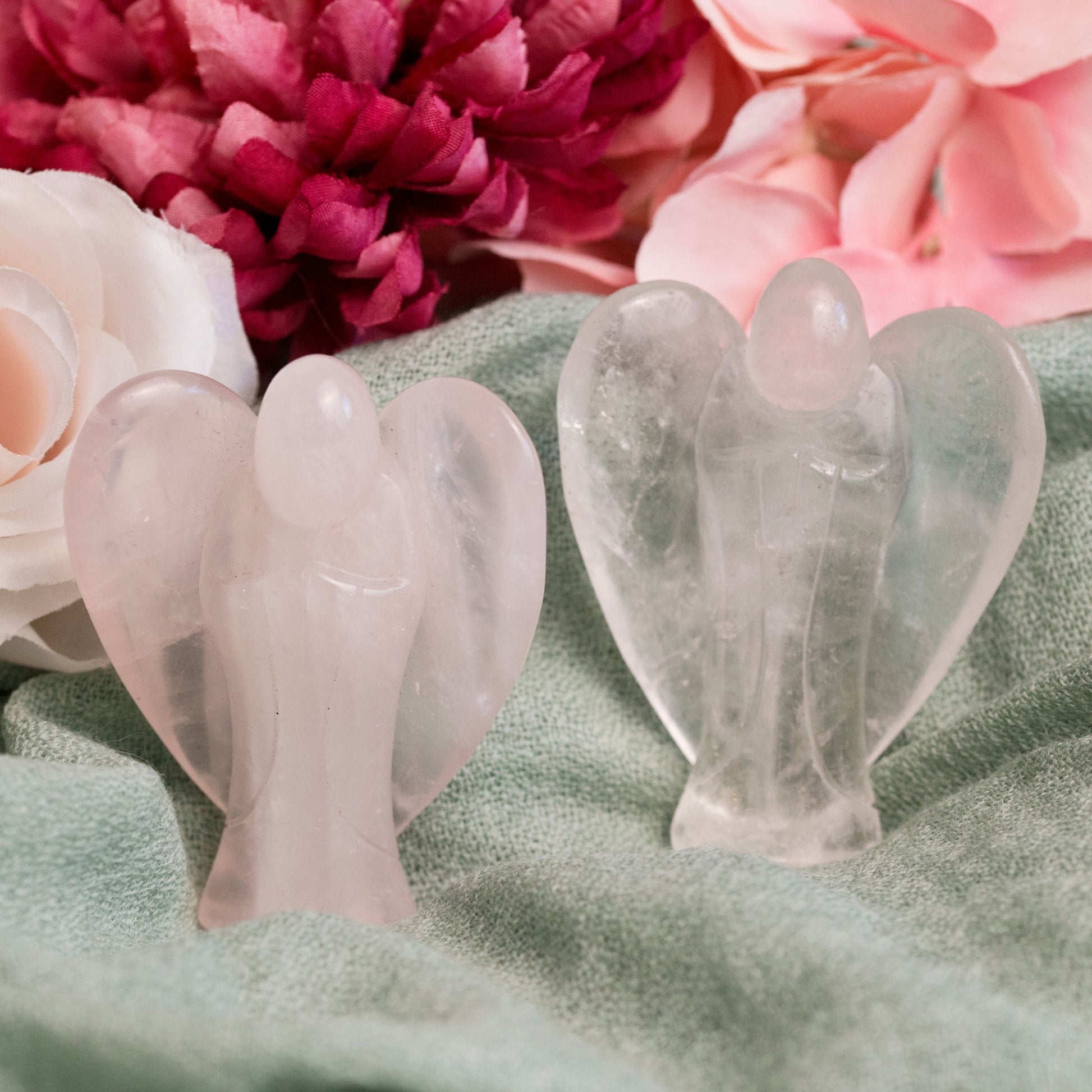 Clear Quartz & Rose Quartz Angel Carvings