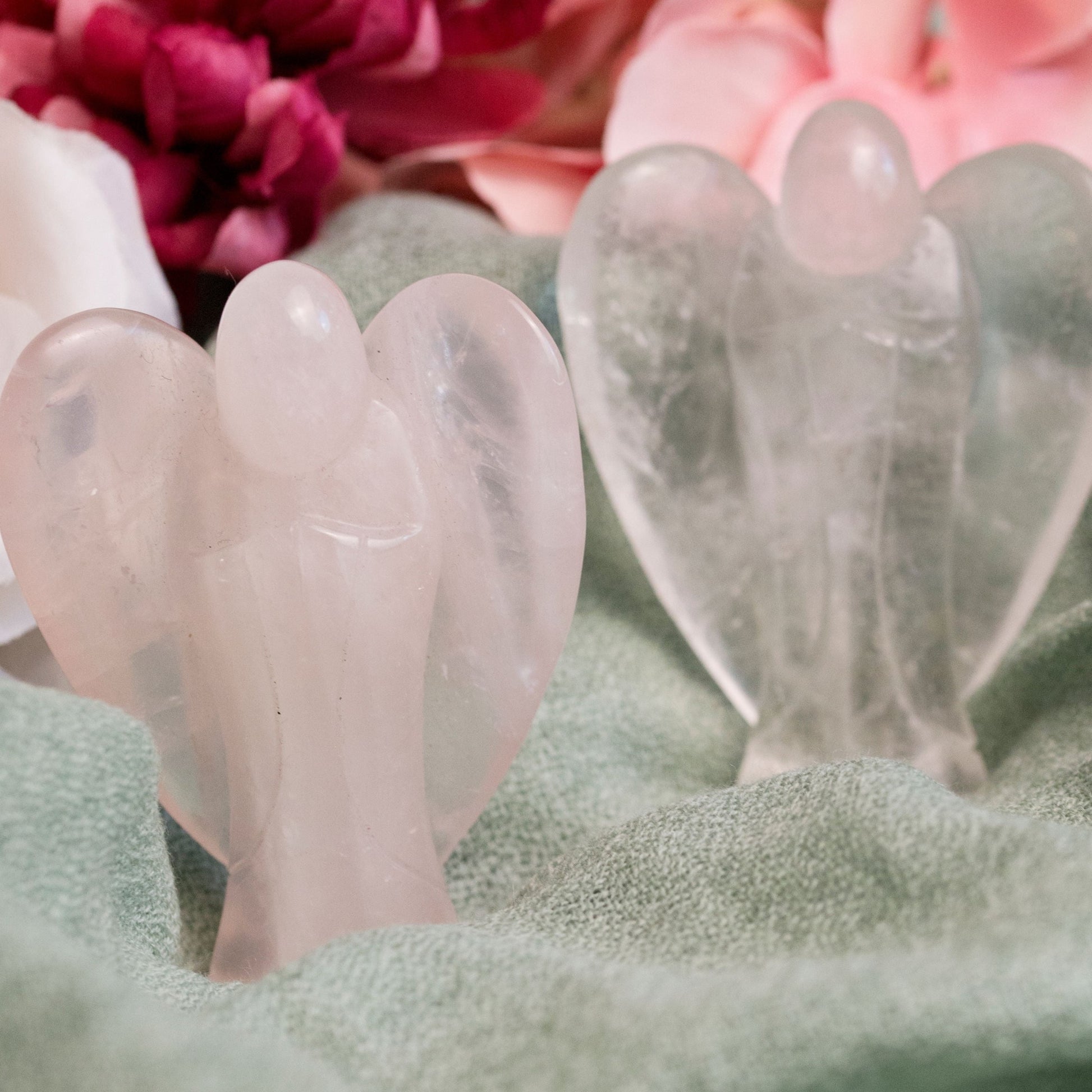 Clear Quartz & Rose Quartz Angel Carvings 